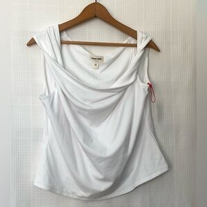 NWT Open Edit Women’s White Top with twisted sleeve detail